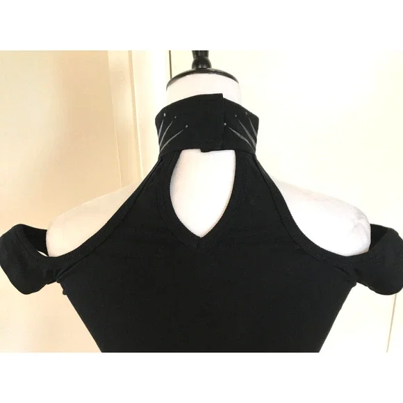 Vintage Lip Service Millennium Moon Goth Punk Cyber Tribal Halter Top Black L - Picture 5 of 8